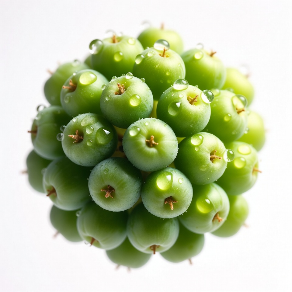 Green berries cluster with water droplets Green berries cluster with water droplets