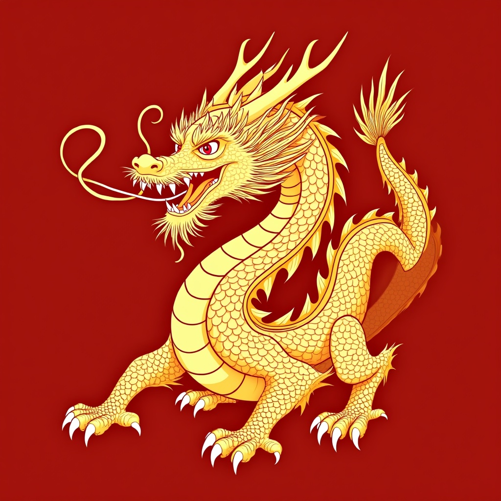 Golden Chinese Dragon on Red Background Golden Chinese Dragon on Red Background