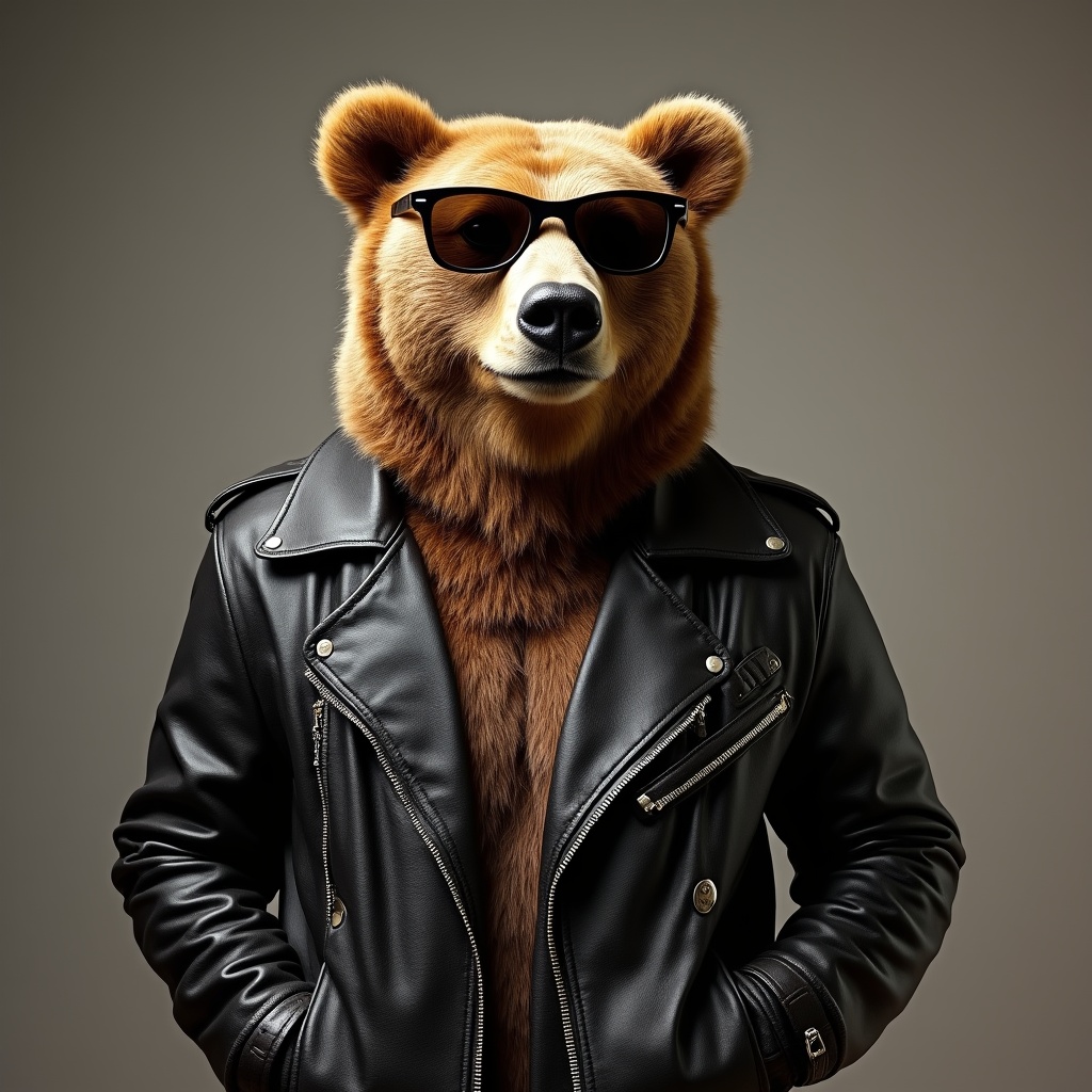 Bear wearing sunglasses and leather jacket Bear wearing sunglasses and leather jacket