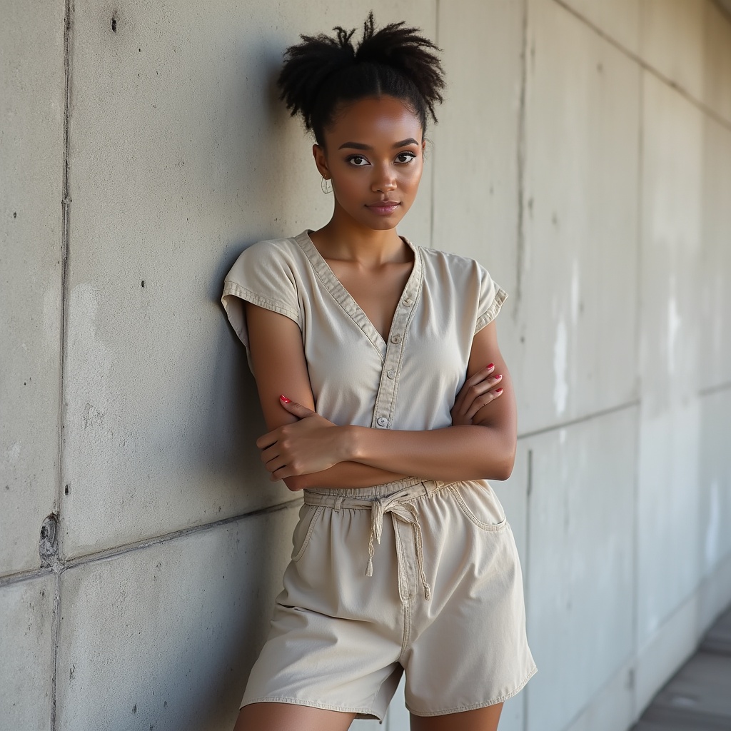 African-American woman leaning against wall African-American woman leaning against wall