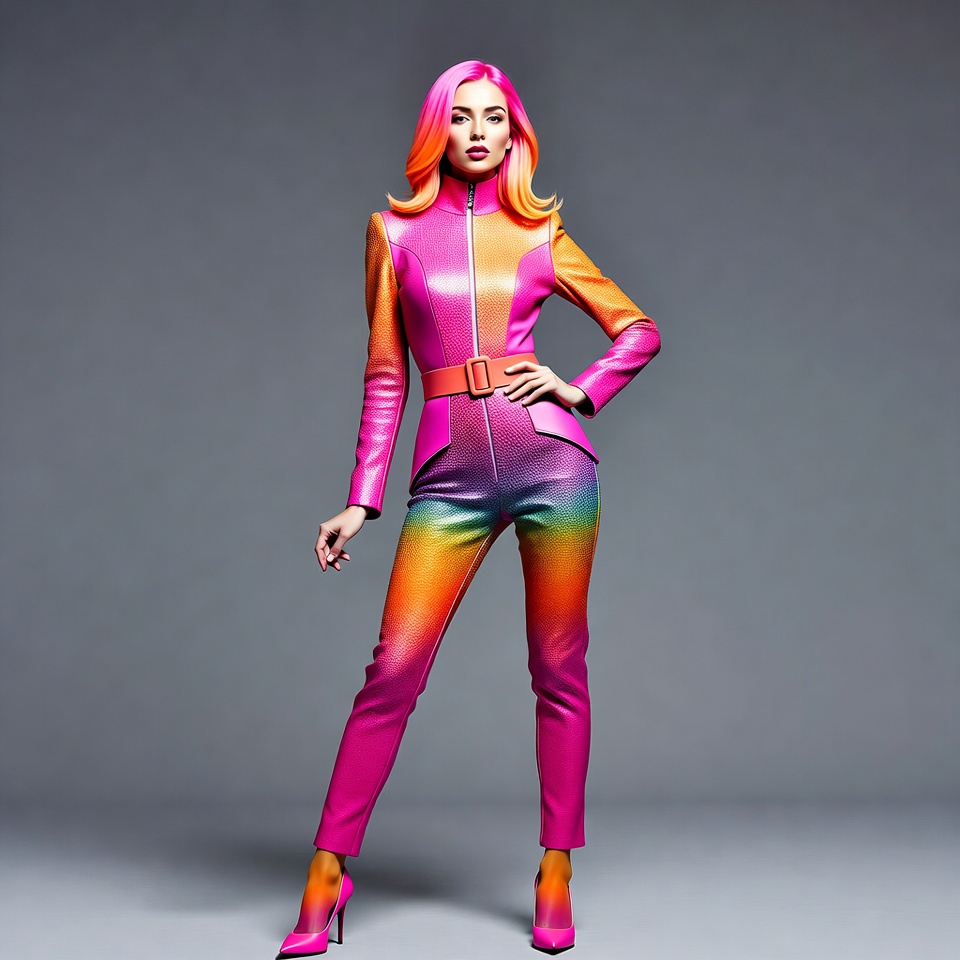 Woman in pink orange jumpsuit Woman in pink orange jumpsuit