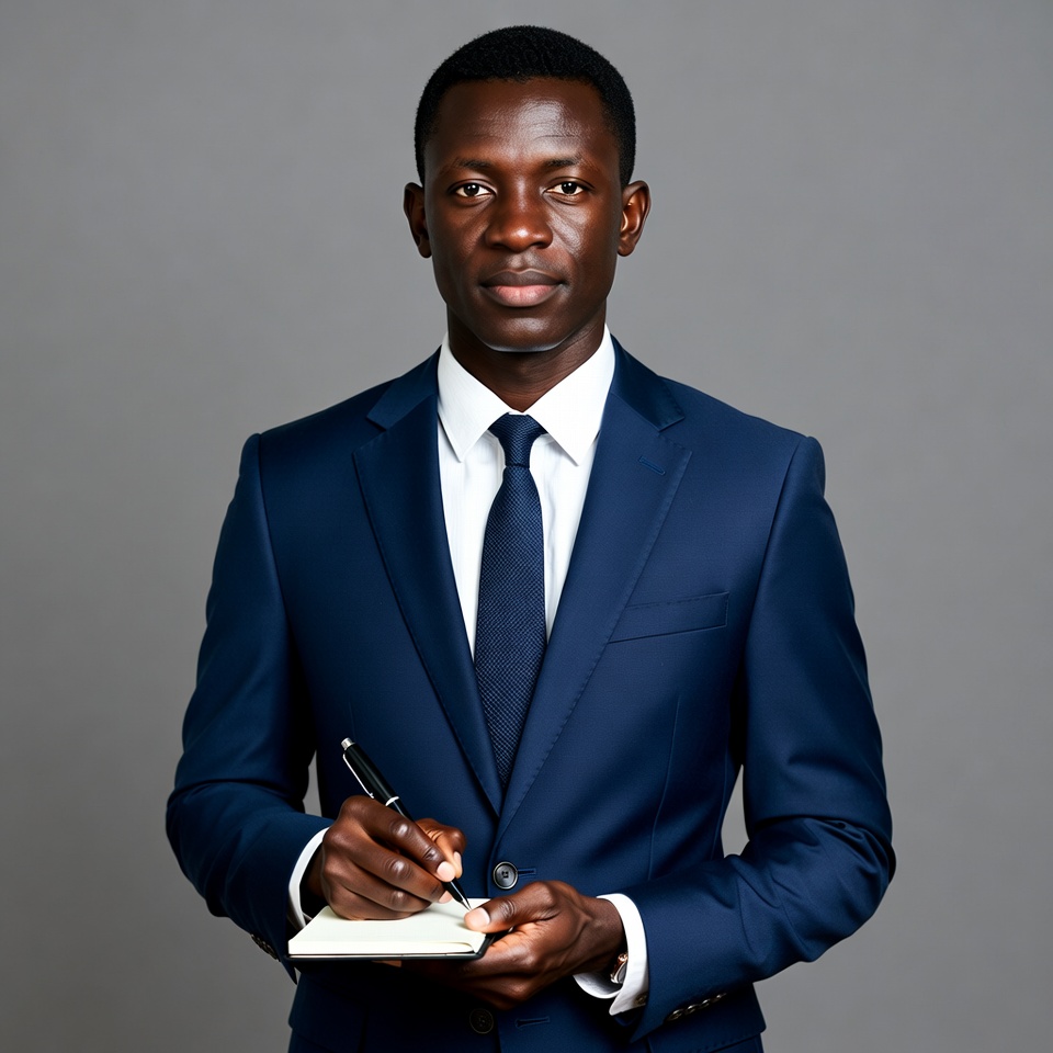 African man holding notepad in suit African man holding notepad in suit