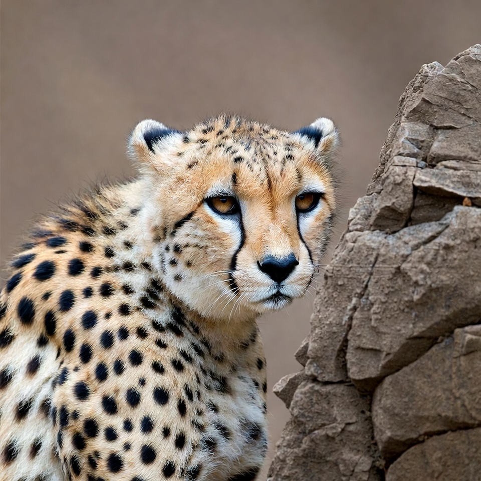 Cheetah staring near rock Cheetah staring near rock
