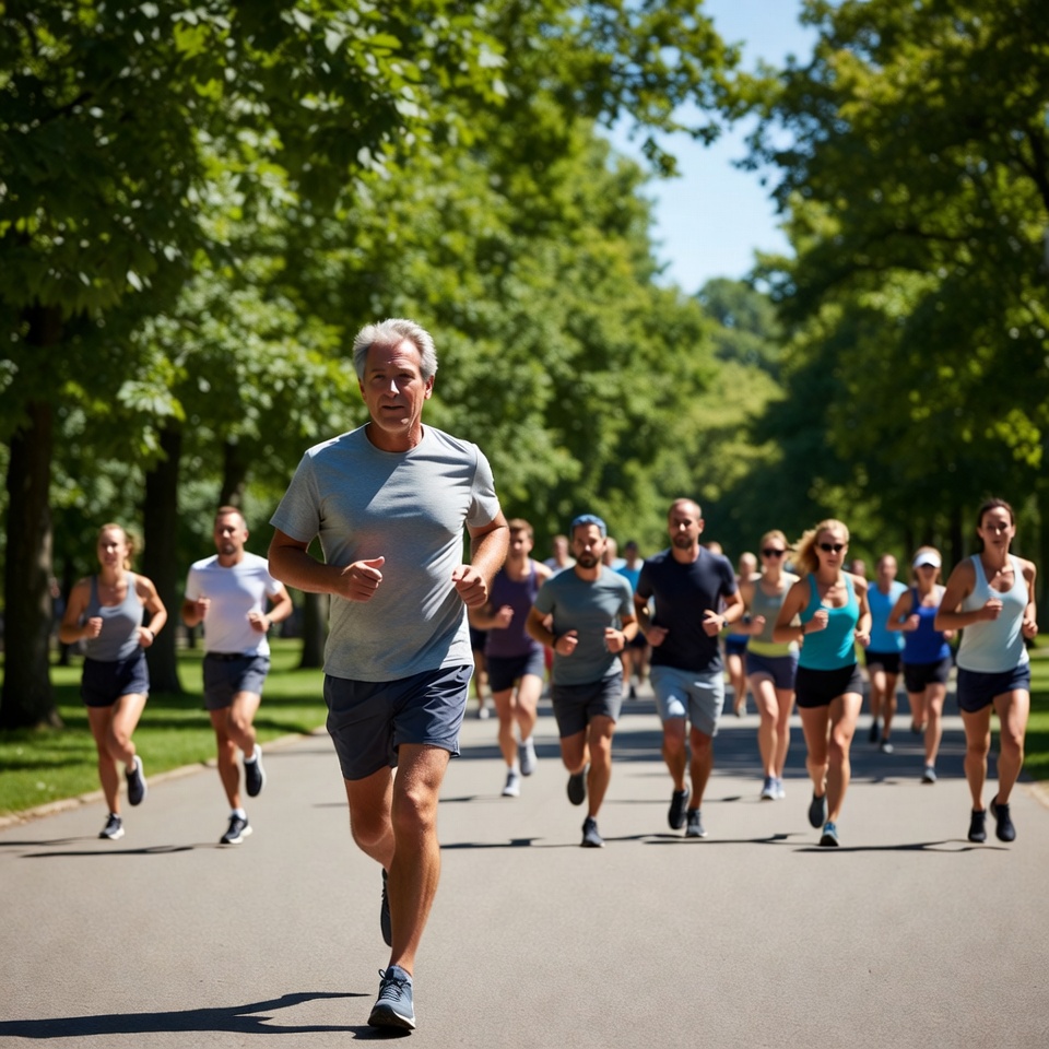 Group of runners jogging in park Group of runners jogging in park