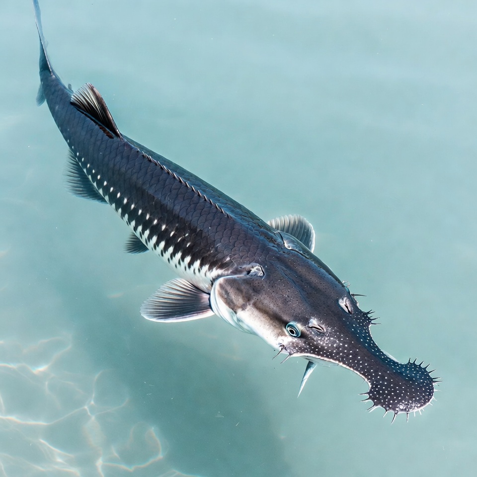 Sturgeon swimming underwater Sturgeon swimming underwater