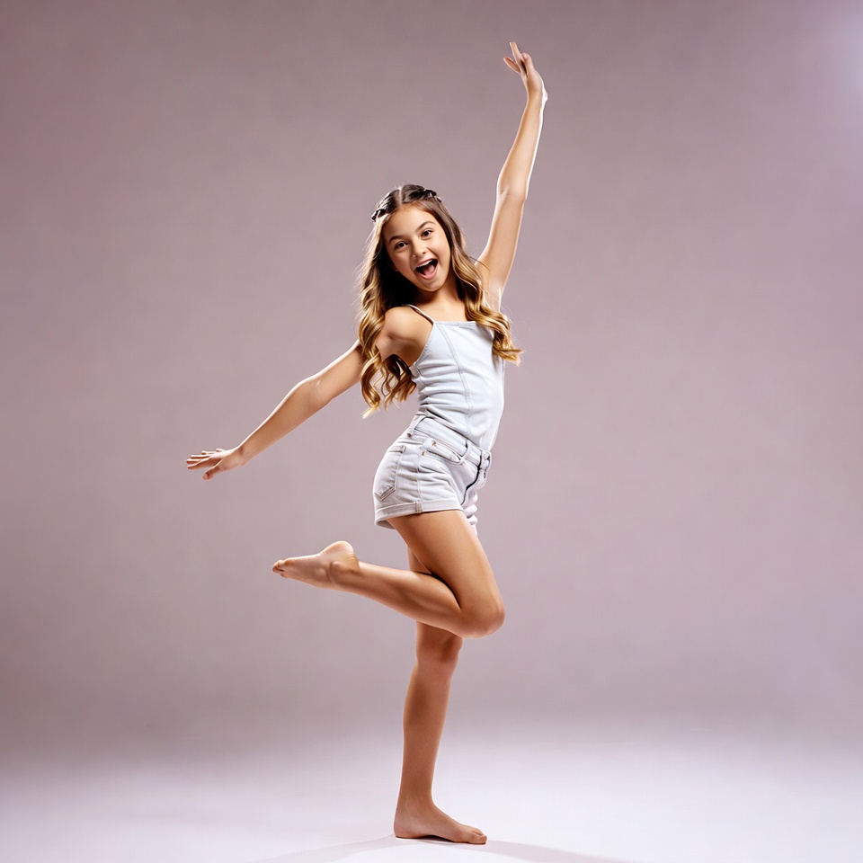 Young girl dancing with arms raised Young girl dancing with arms raised