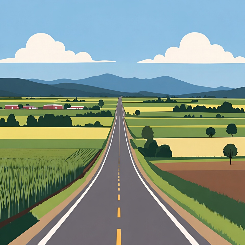 Country Road Through Farmlands Country Road Through Farmlands