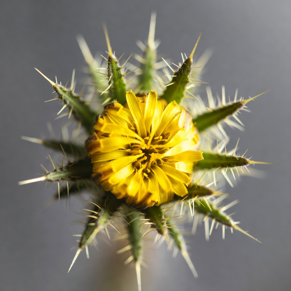 Yellow spiny thistle flower closeup Yellow spiny thistle flower closeup