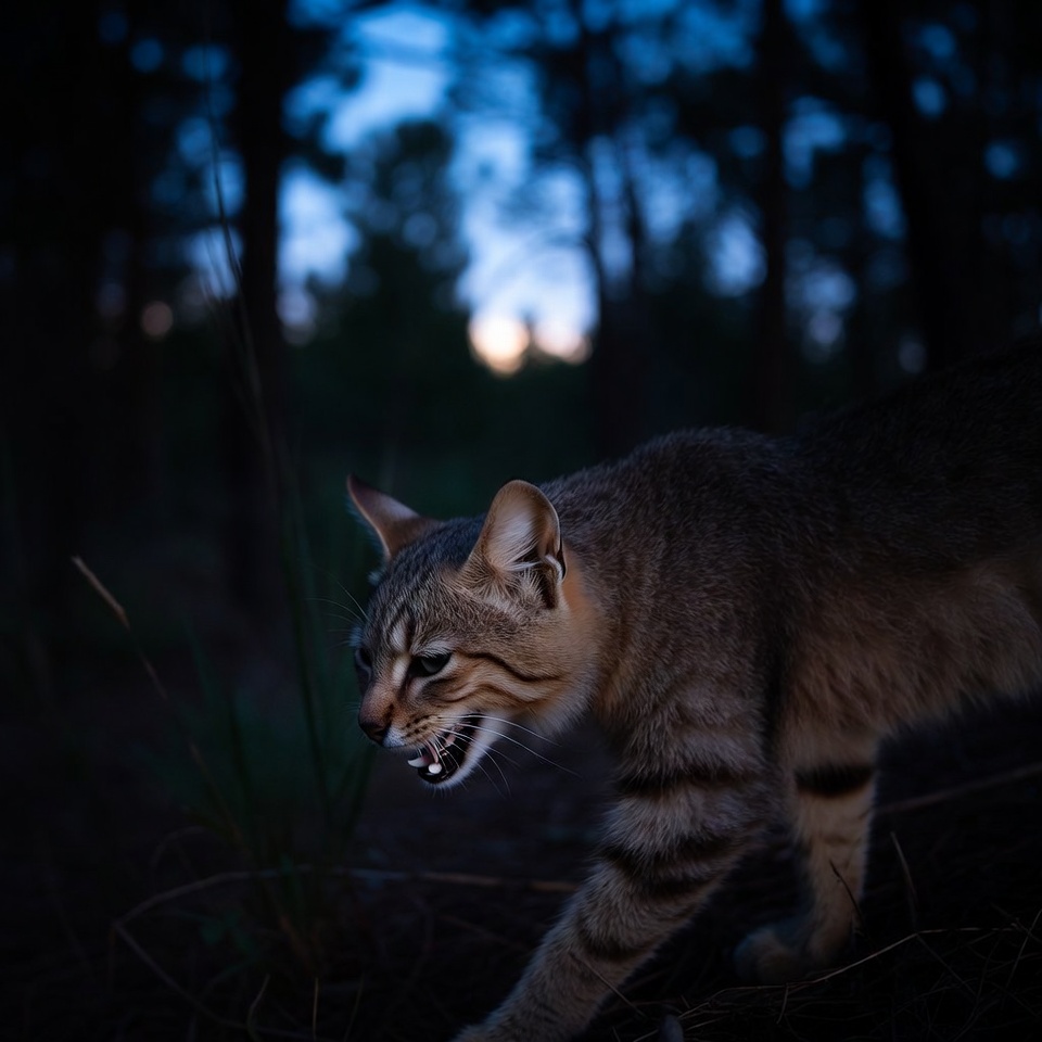 Growling Gray Tabby Cat in Forest Growling Gray Tabby Cat in Forest