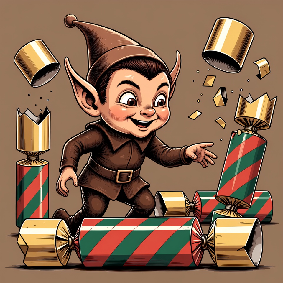 Elf popping Christmas crackers Elf popping Christmas crackers