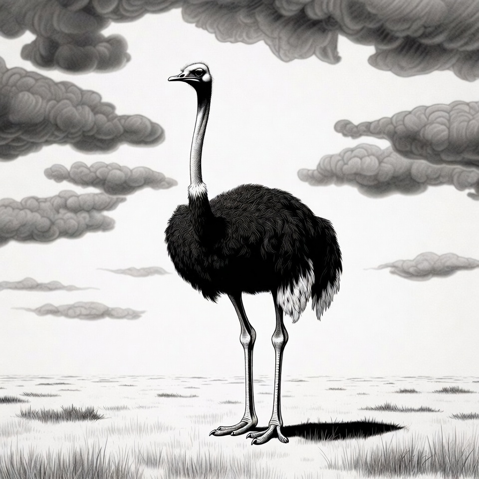Ostrich standing in stormy grass Ostrich standing in stormy grass