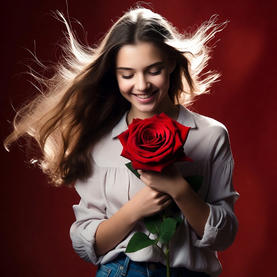 Woman holding red rose Woman holding red rose