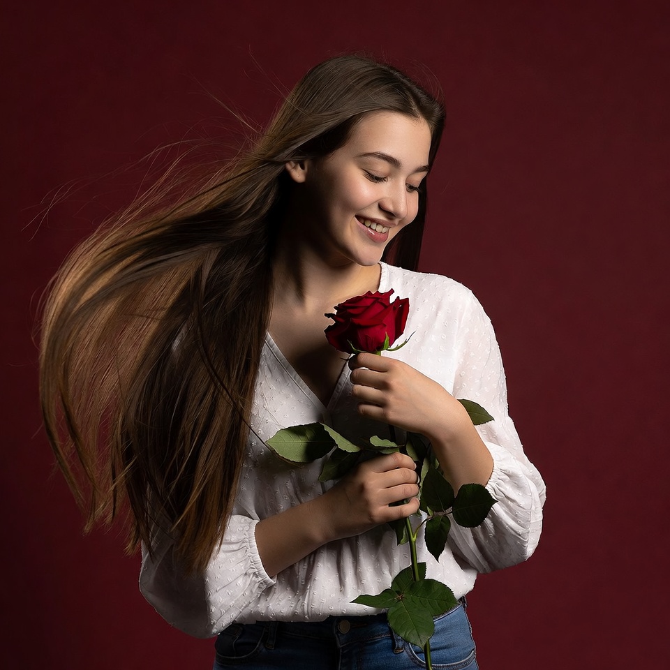 Young woman holding red rose Young woman holding red rose