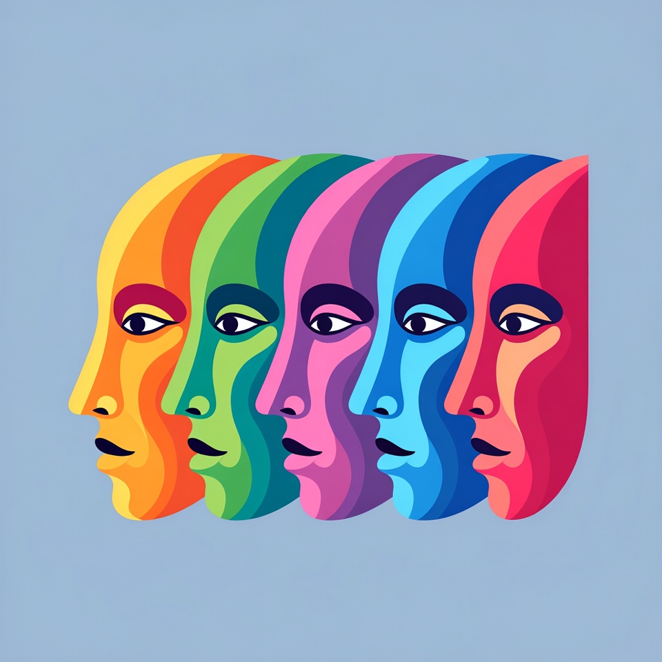 Five Colorful Profile Faces Illustration Five Colorful Profile Faces Illustration