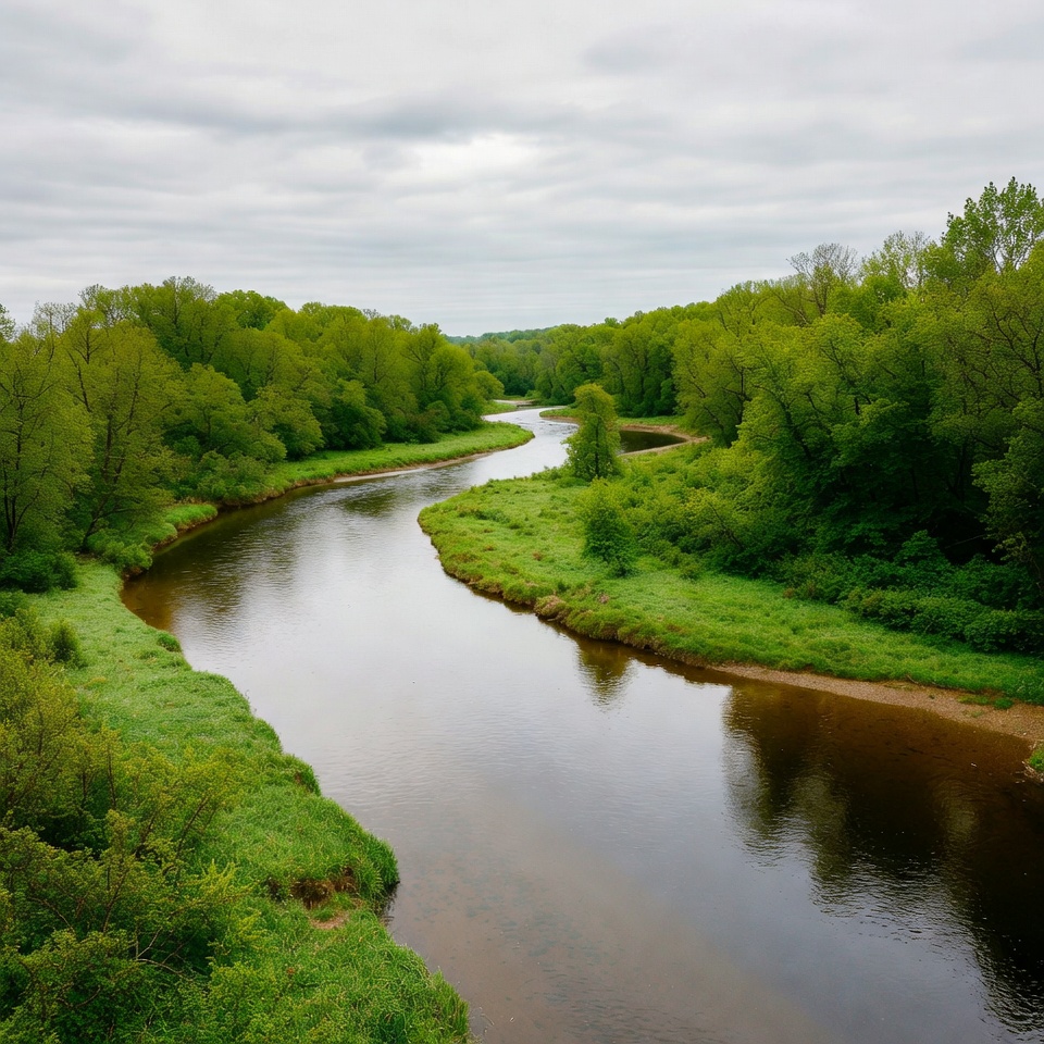 Winding River Through Green Forest Winding River Through Green Forest