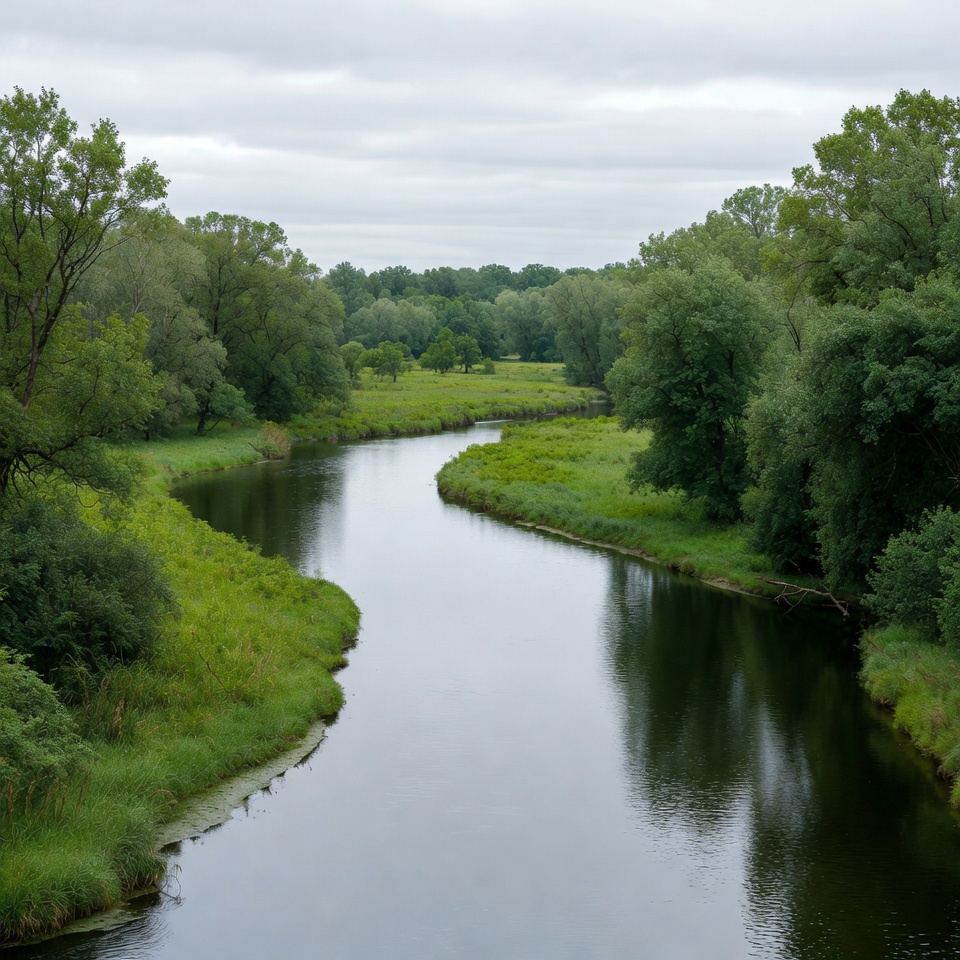 Winding River Through Green Forest Winding River Through Green Forest