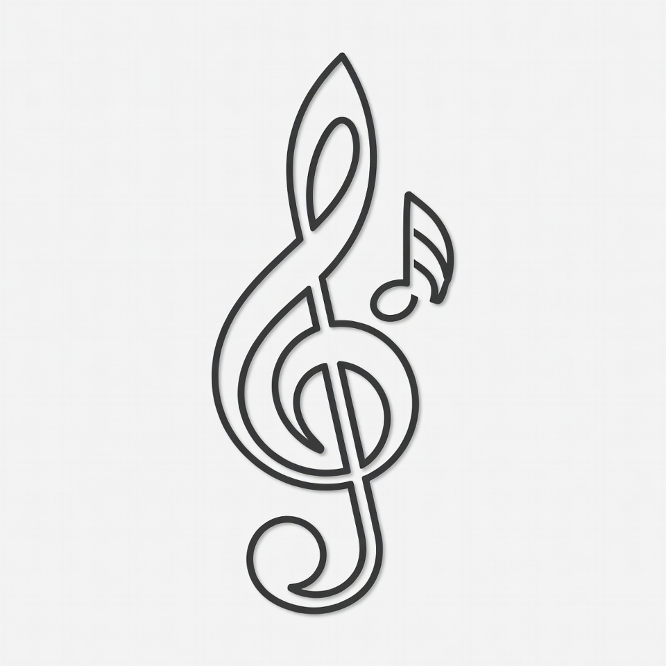 Line Art Treble Clef with Music Note Line Art Treble Clef with Music Note