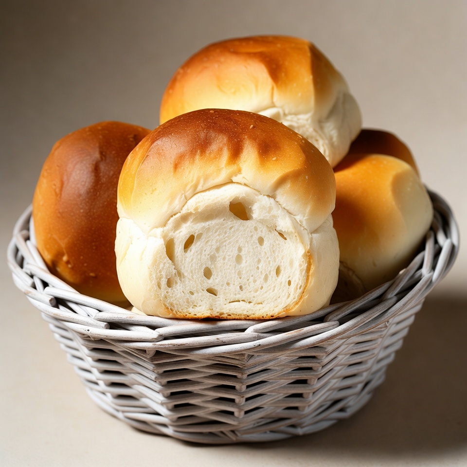 Fresh Dinner Rolls in Wicker Basket Fresh Dinner Rolls in Wicker Basket