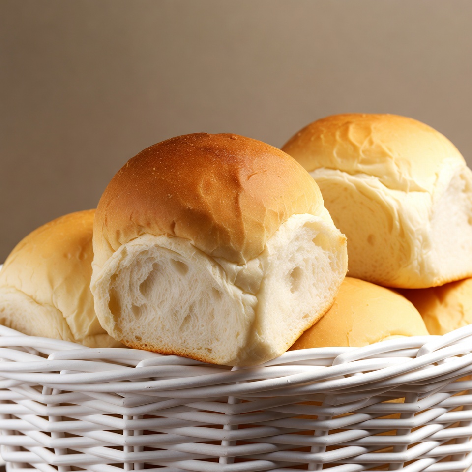 Fresh White Dinner Rolls in Basket Fresh White Dinner Rolls in Basket