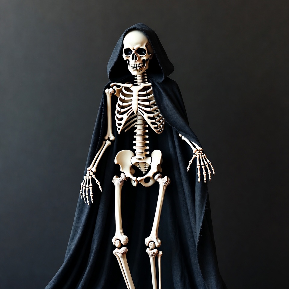 Skeleton in Black Hooded Cloak Skeleton in Black Hooded Cloak