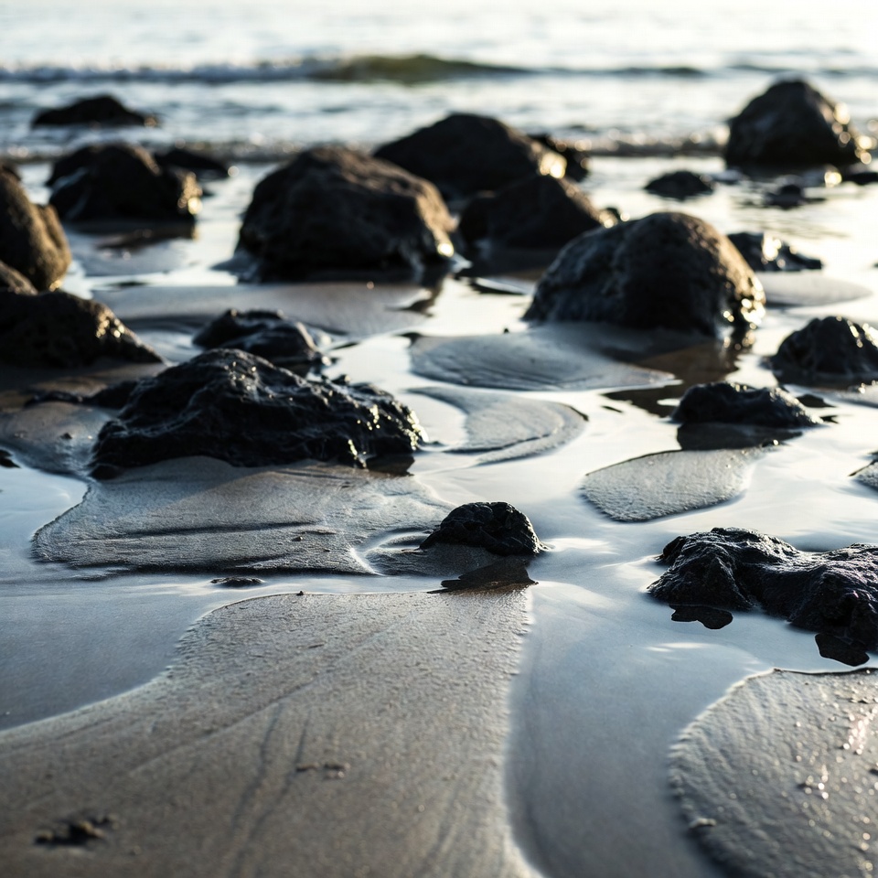 Rocks on Wet Sandy Beach Rocks on Wet Sandy Beach