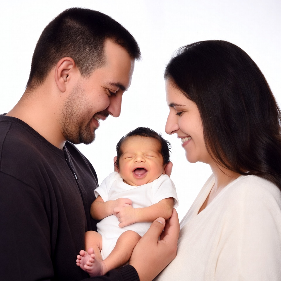 Parents holding smiling newborn baby Parents holding smiling newborn baby