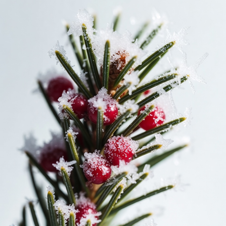 Snowy Pine Branch with Red Berries Snowy Pine Branch with Red Berries