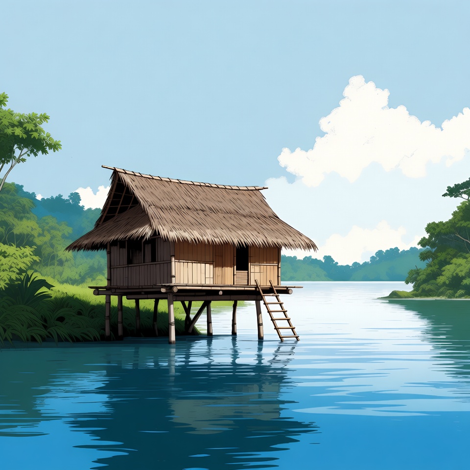 Stilt house by riverside Stilt house by riverside
