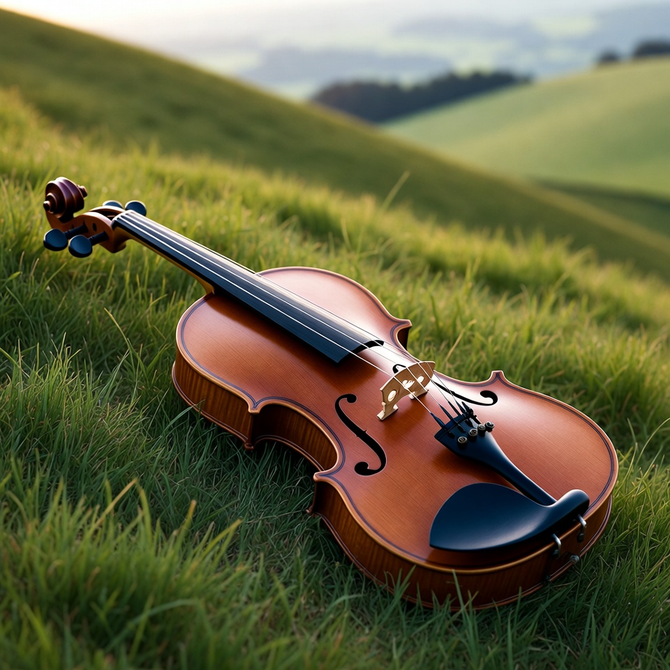 Violin Lying on Green Hillside Violin Lying on Green Hillside