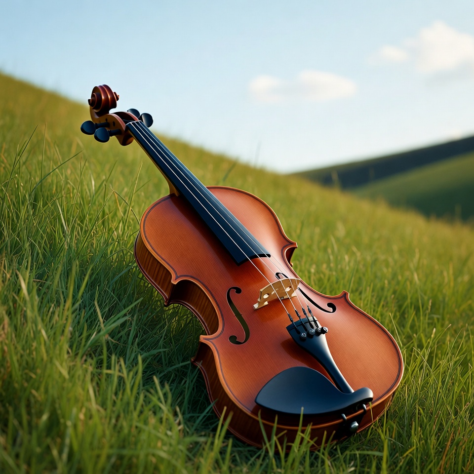 Violin lying on green grass Violin lying on green grass