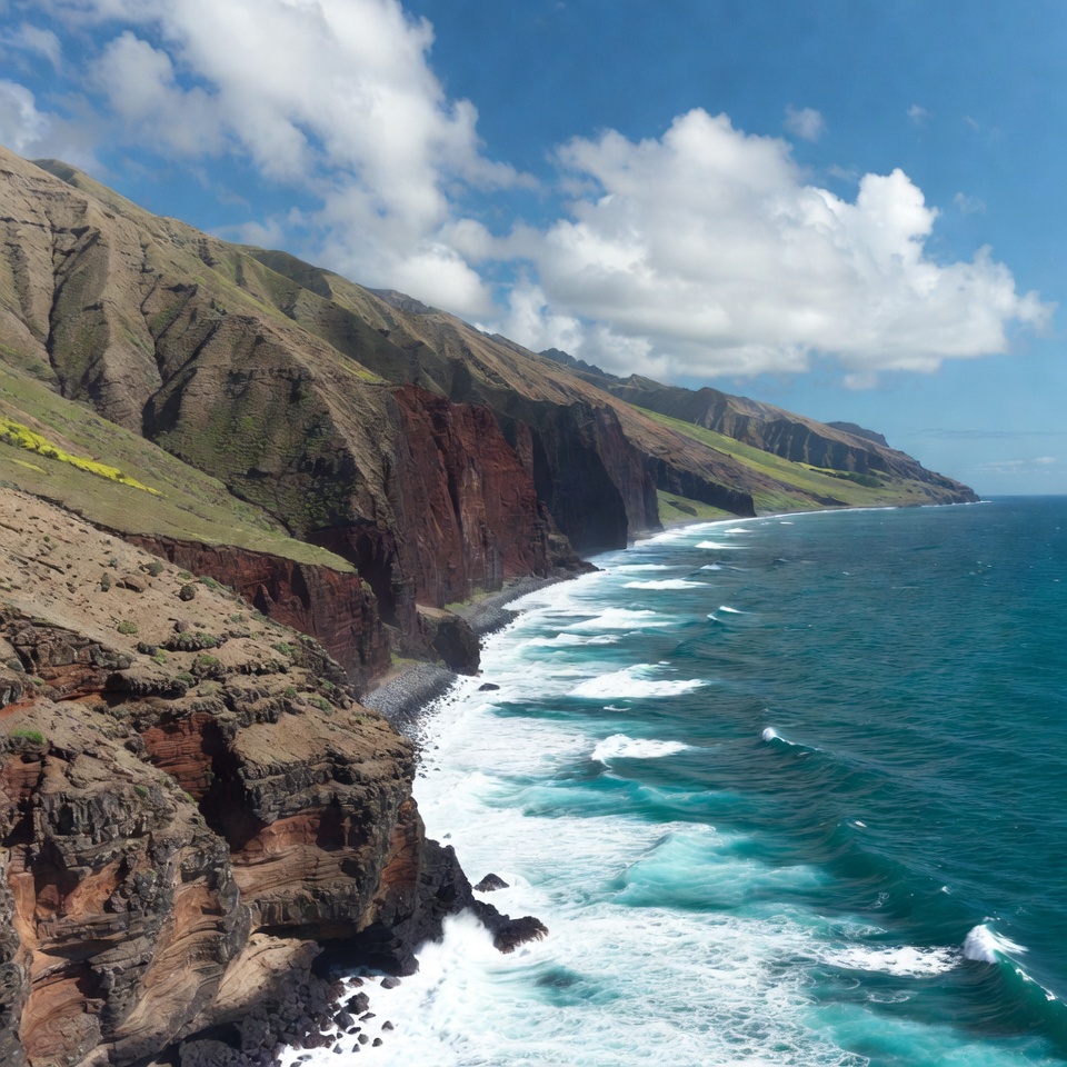 Red Cliffs and Ocean Waves Landscape Red Cliffs and Ocean Waves Landscape