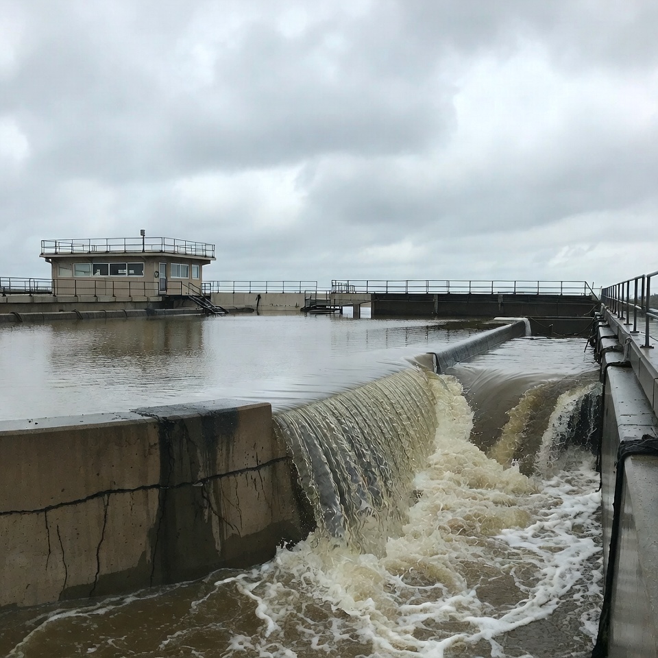 Floodgate spilling muddy water Floodgate spilling muddy water