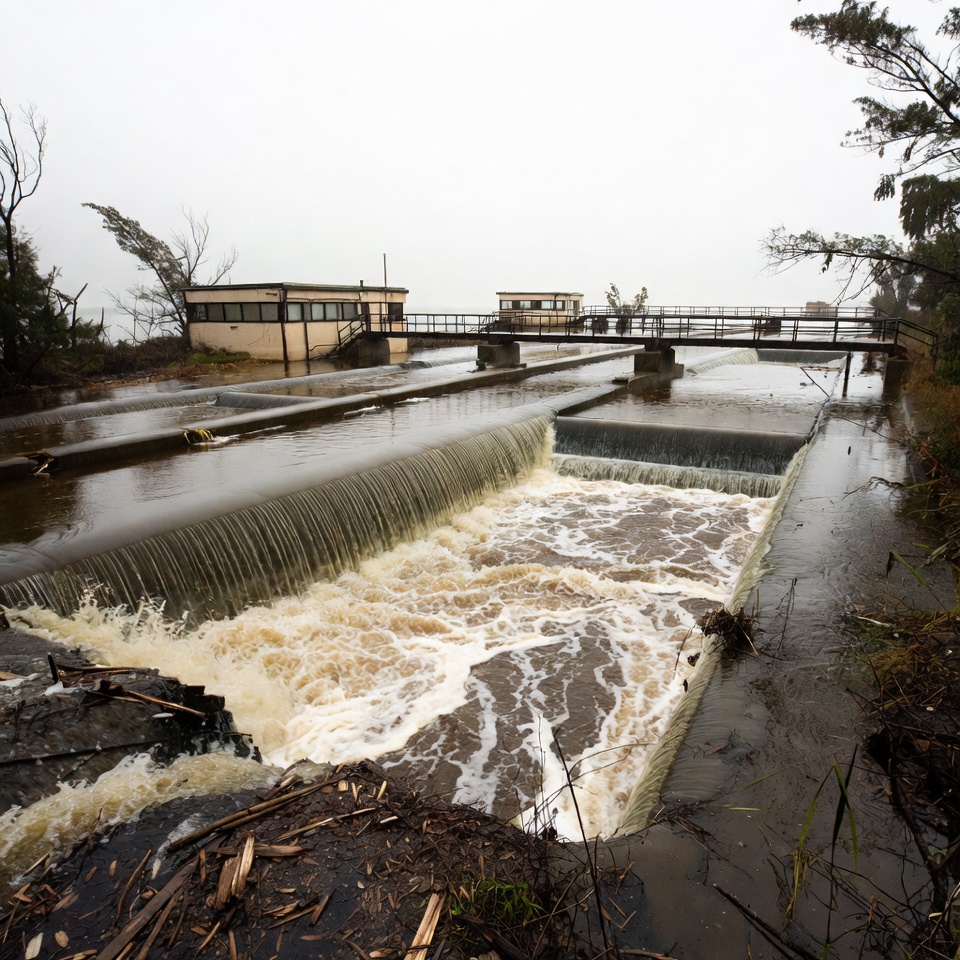 Flooded Wastewater Treatment Plant Bridge Flooded Wastewater Treatment Plant Bridge