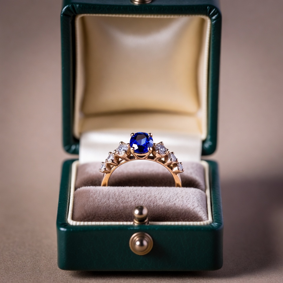 Sapphire Ring in Green Velvet Box Sapphire Ring in Green Velvet Box