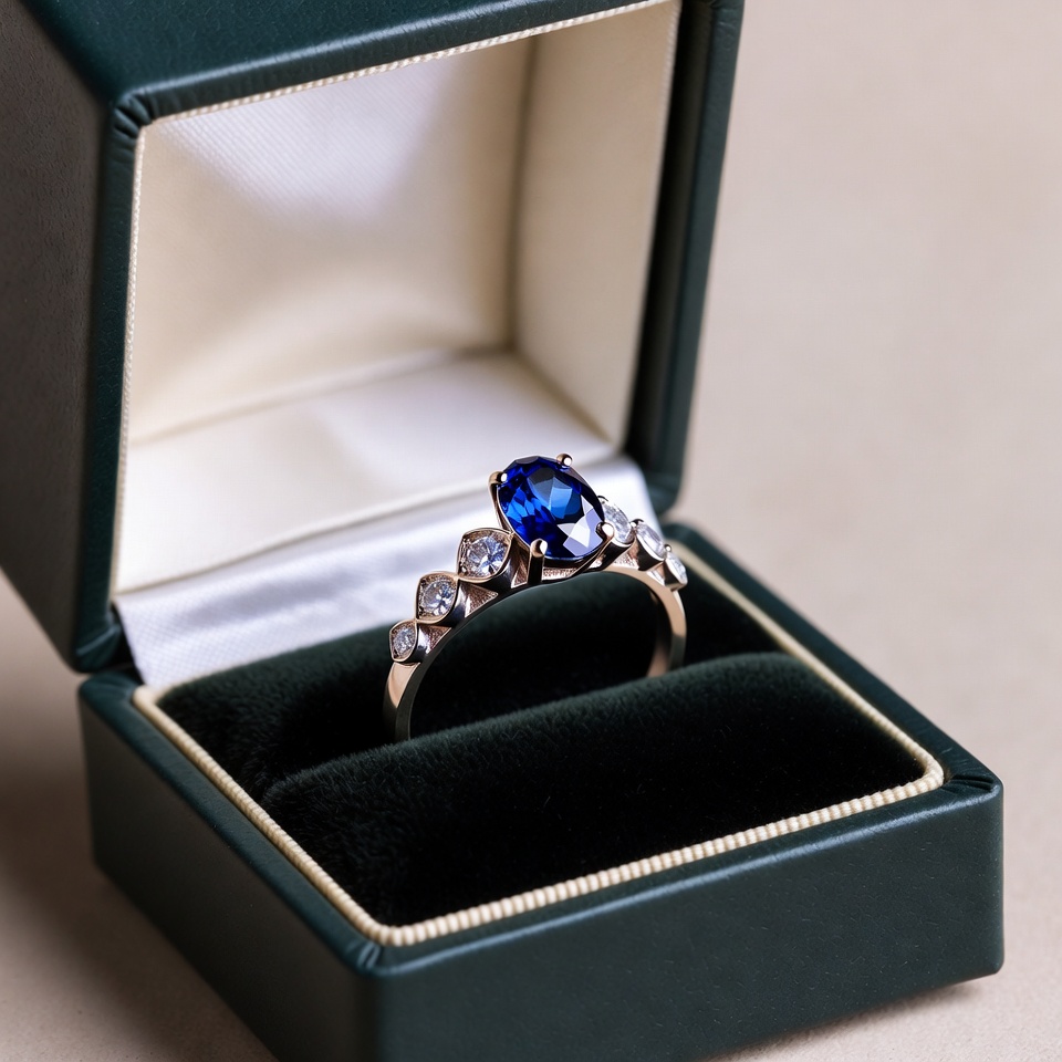 Blue Sapphire Ring in Open Box Blue Sapphire Ring in Open Box