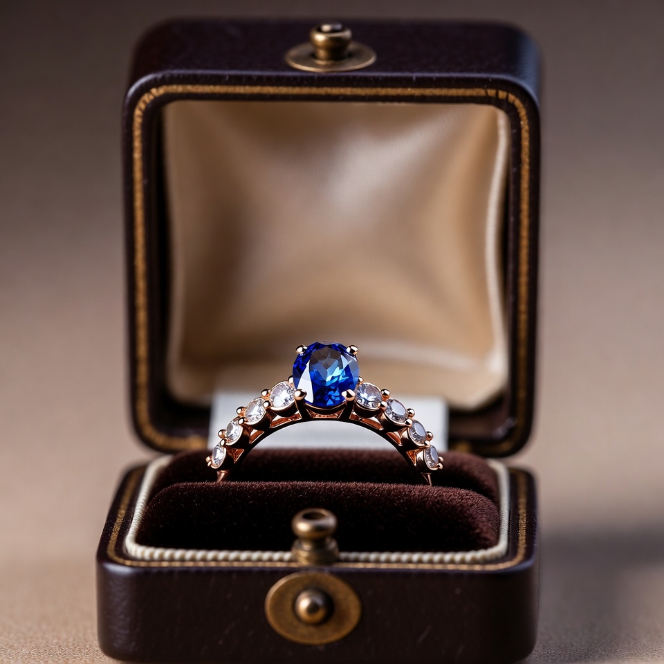 Sapphire Ring in Open Leather Box Sapphire Ring in Open Leather Box