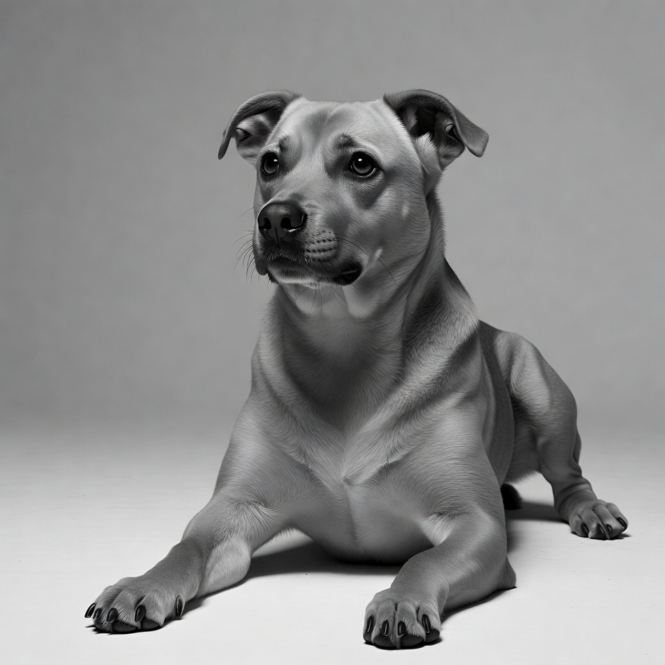 Pitbull lying on gray background Pitbull lying on gray background