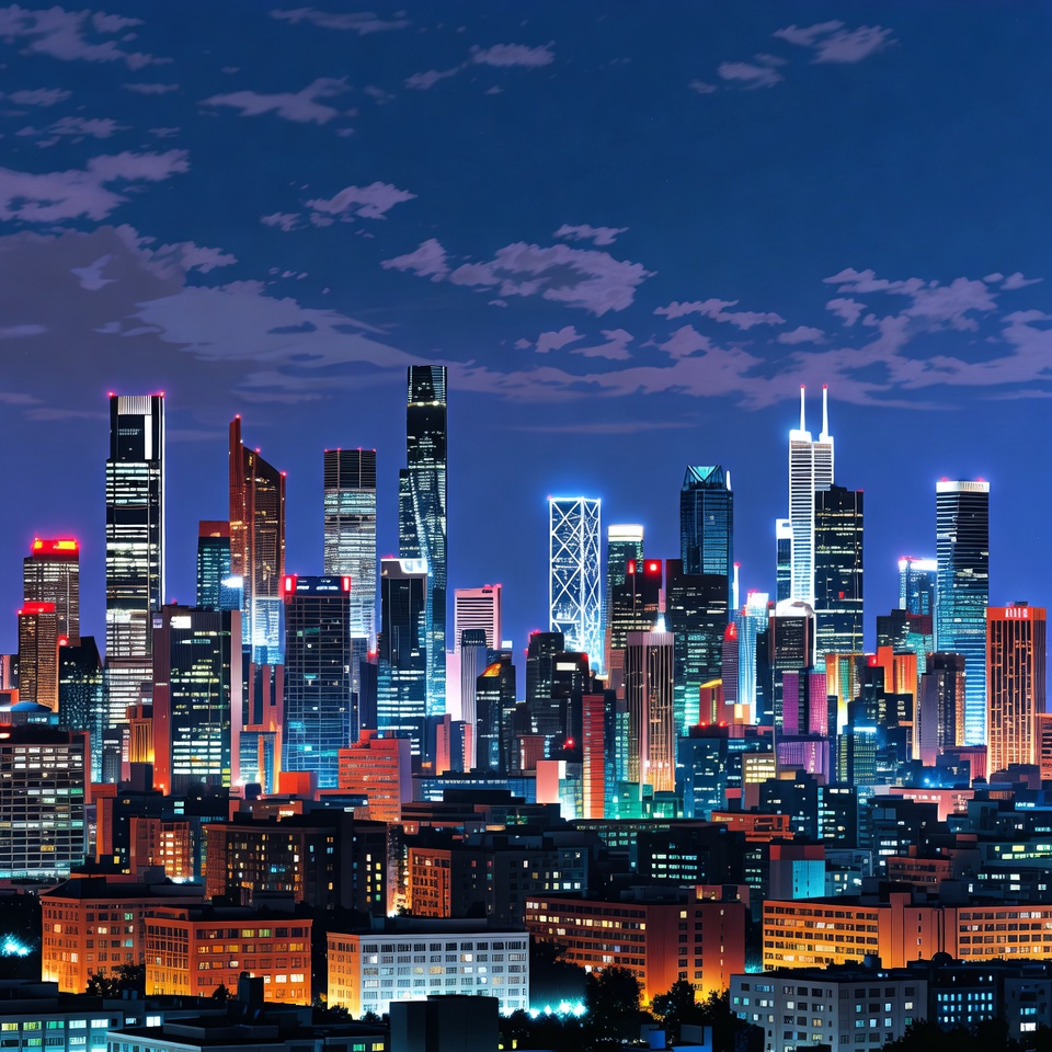 Vibrant Nighttime City Skyline Vibrant Nighttime City Skyline