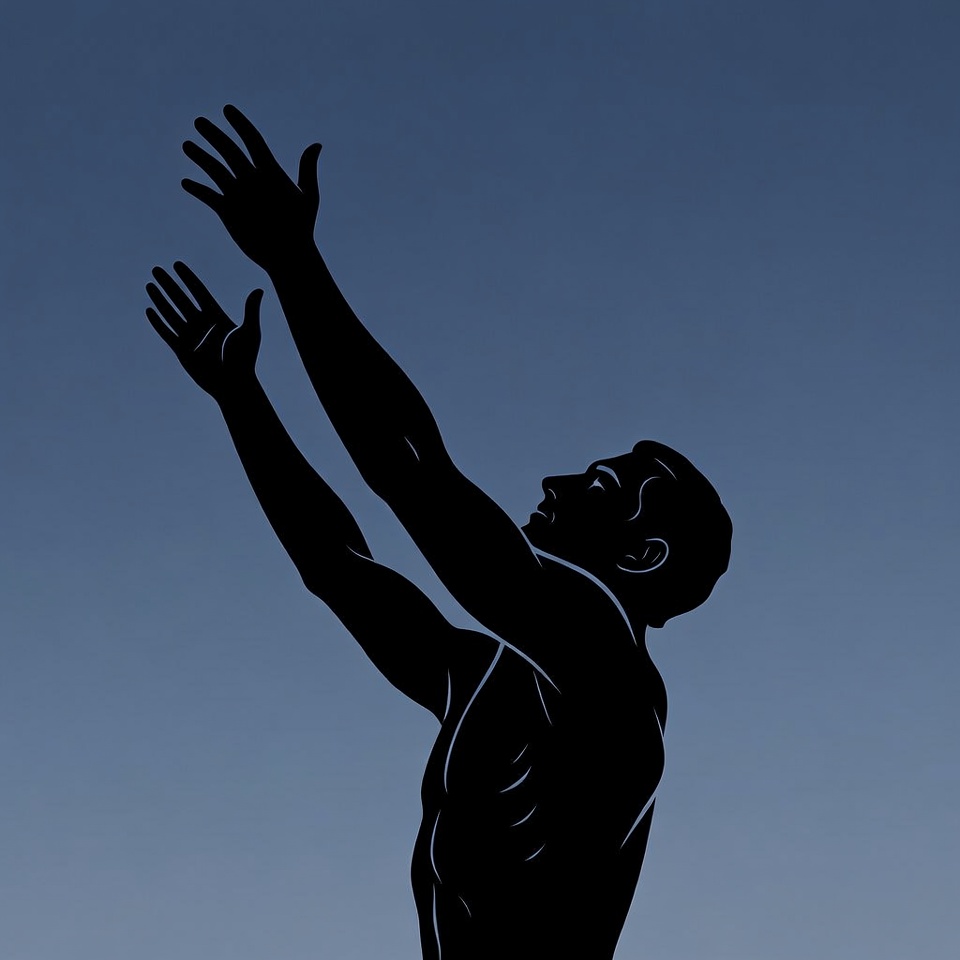 Man raising hands silhouette Man raising hands silhouette