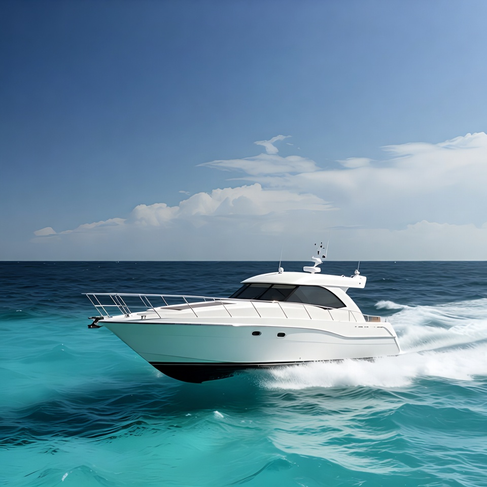 White speedboat racing on turquoise ocean White speedboat racing on turquoise ocean