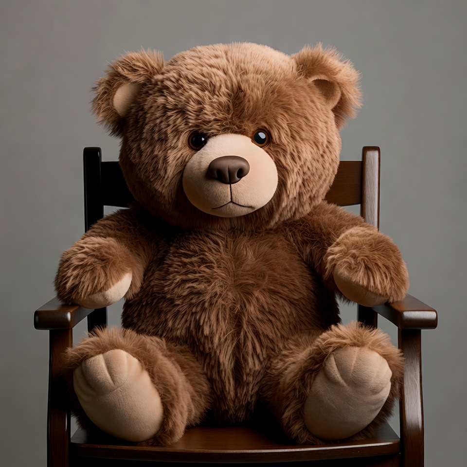 Teddy bear sitting in wooden chair Teddy bear sitting in wooden chair