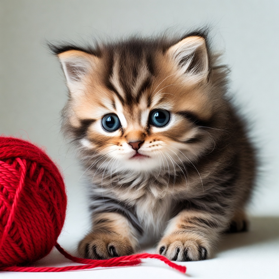 Kitten playing with red yarn ball Kitten playing with red yarn ball
