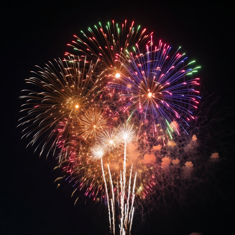 Colorful Fireworks Bursting in Night Sky Colorful Fireworks Bursting in Night Sky
