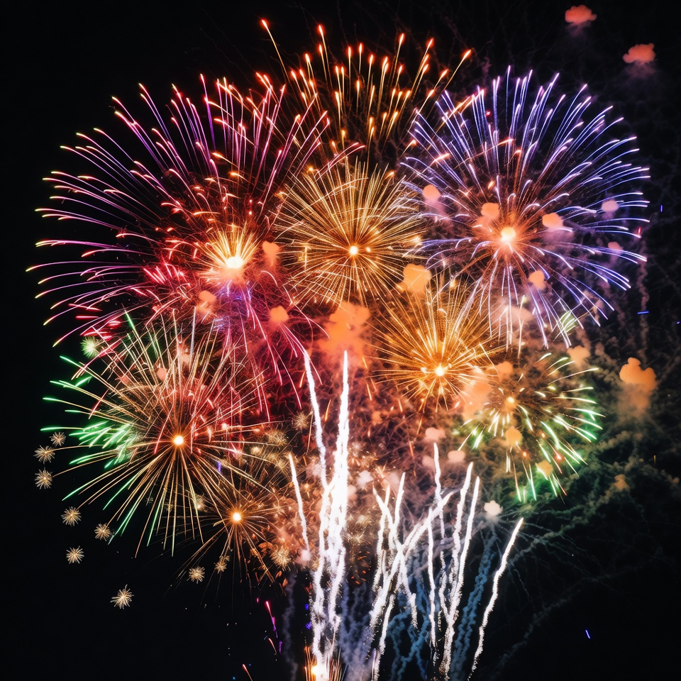 Colorful Fireworks Exploding in Night Sky Colorful Fireworks Exploding in Night Sky