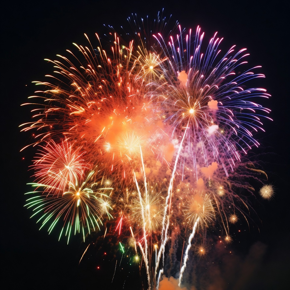 Colorful Fireworks Burst in Night Sky Colorful Fireworks Burst in Night Sky