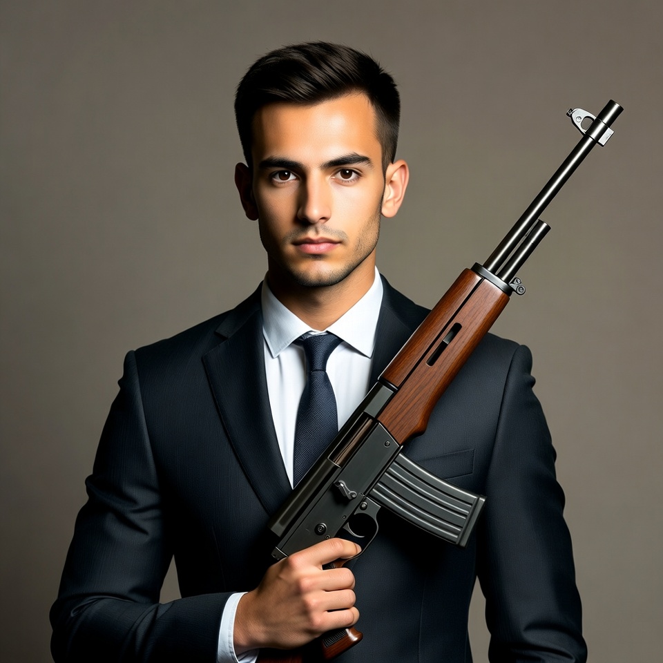 Man in suit holding rifle Man in suit holding rifle