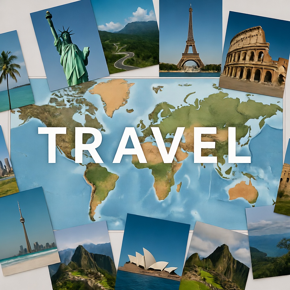 Travel Collage with World Map Travel Collage with World Map