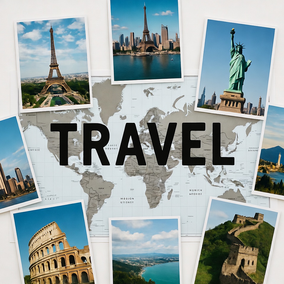 World Map with Travel Landmarks World Map with Travel Landmarks