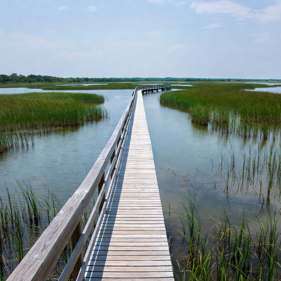 Wooden Boardwalk through Marshland Wooden Boardwalk through Marshland