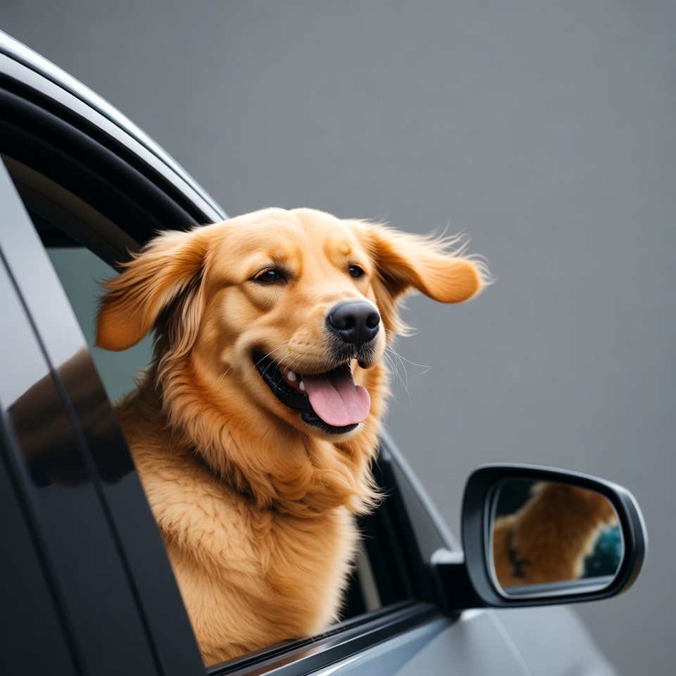 Golden Retriever sticking head out car window Golden Retriever sticking head out car window